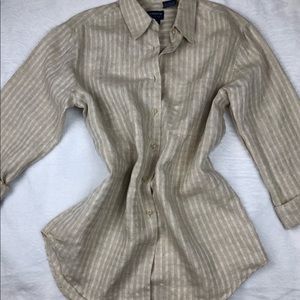 Cream 100% Irish linen gingham Liz Claiborne button up